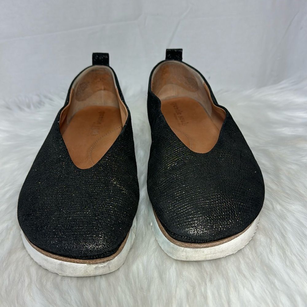 gentle souls Black Slip-On Flats with White Soles